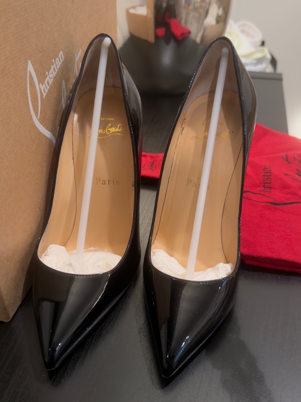 Christian Louboutin Pigalle Follies Black Patent Pointed-Toe Stilettos
